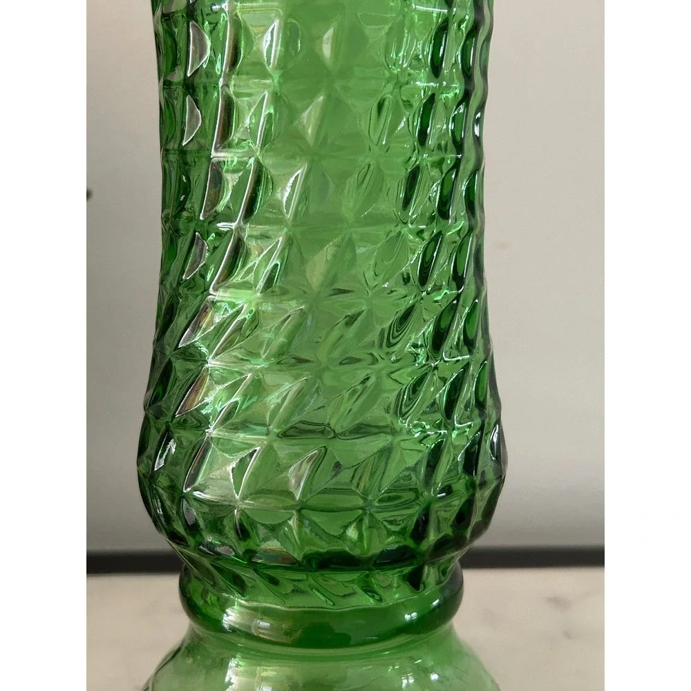 Vintage EO Brody Cleveland OH Emerald Green Glass Vase Diamond Swirl Texture